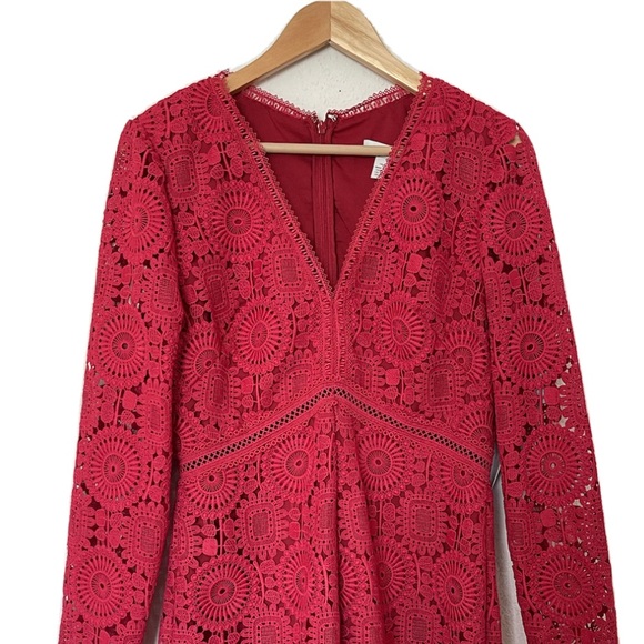 Ml Monique Lhuillier Lace V-Neck Romper Red Sz 10 - Picture 5 of 13